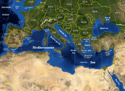 Mittelmeer mit Landesgrenzen